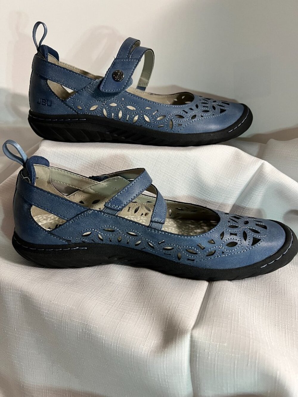 JBU Jambu Bellerose Encore Blue Laser Cut Mary Jane Comfort Flats Shoes 10M - Picture 4 of 12